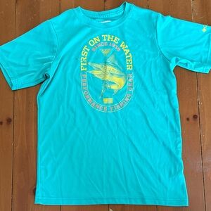 Performance Fishing Tee - Turquoise with Yellow Graphic